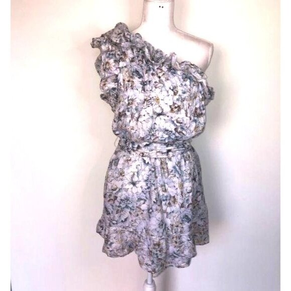 Happy x Nature Mini Dress Womens Medium Floral One Shoulder Belt Elastic Waist - Picture 10 of 10